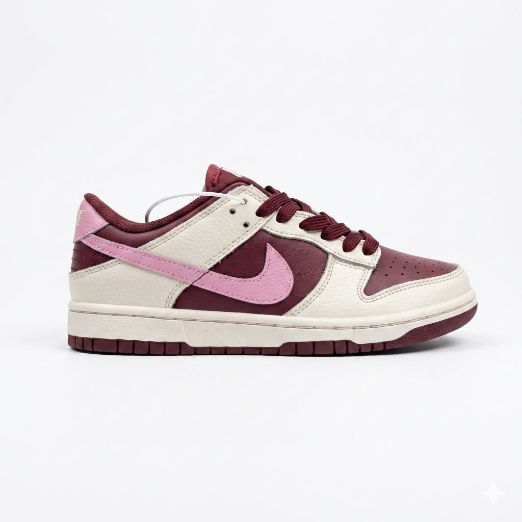 Nike Dunk Low Premium 'Valentine's Day' (2023) features a Maroon and Soft Pink colorway with a sail midsole