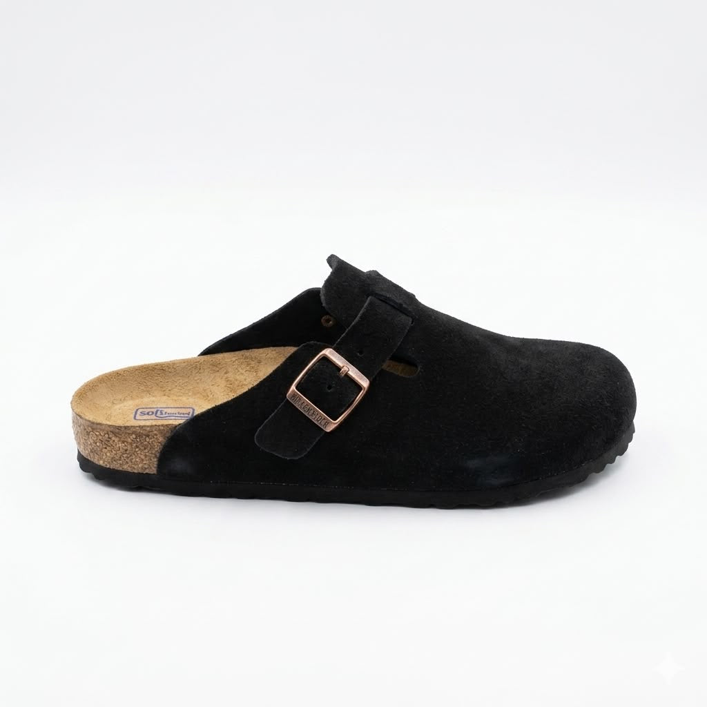 Birkenstock Boston Soft Footbed clogs in black suede