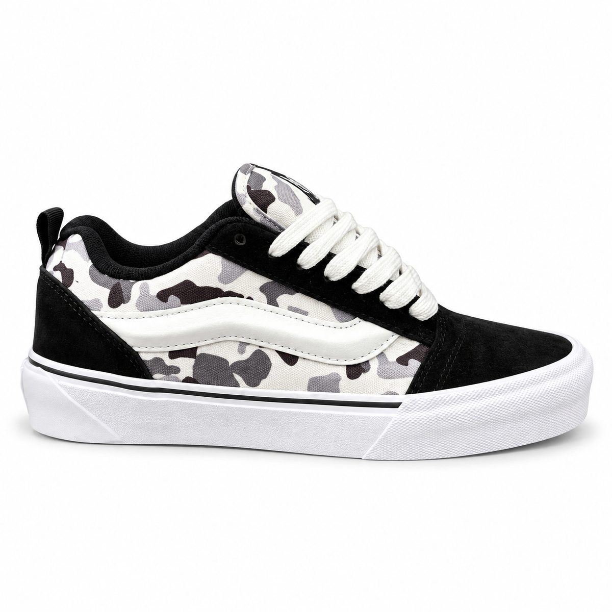 Vans Knu Skool skate shoe in the Black/White Camo colorway