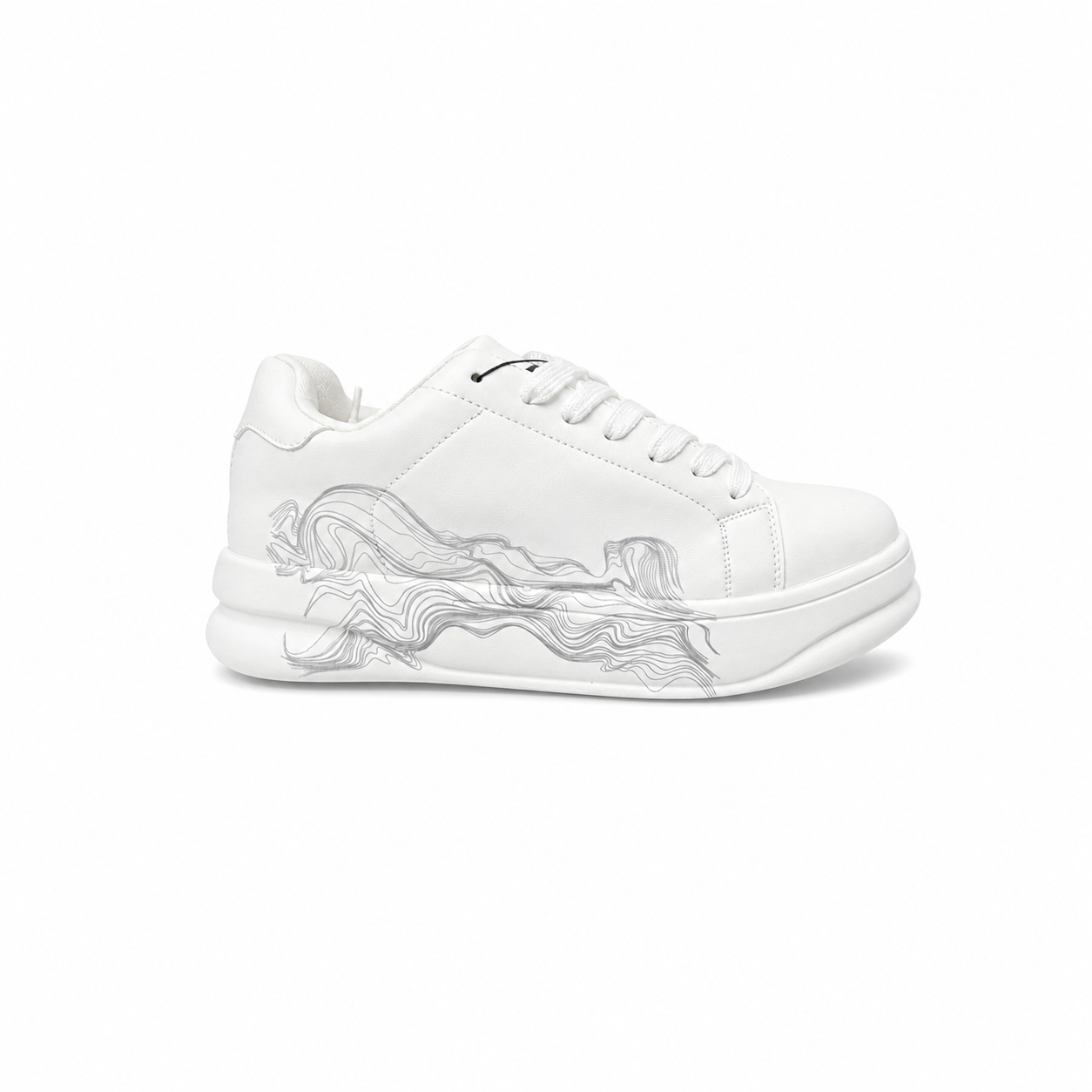 ZARA chunky sneakers in white featuring a distinct line-art graphic