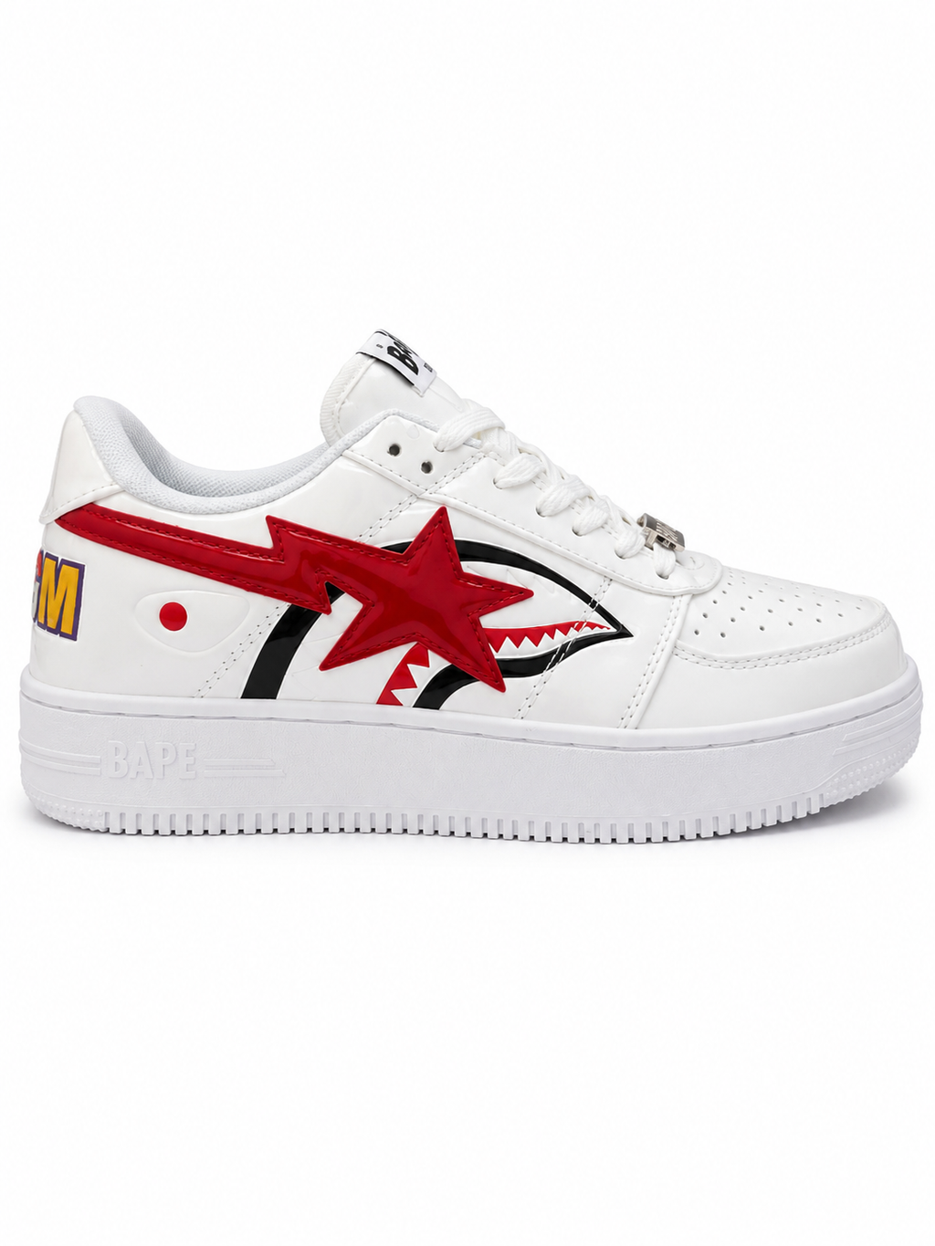 Bathing Ape Bape Sta Low Shark sneakers in white.