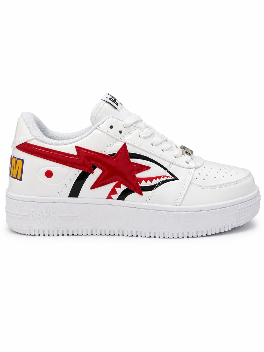 Bathing Ape Bape Sta Low Shark sneakers in white.