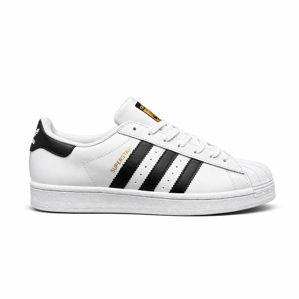 Adidas Superstar shoe in white full-grain leather with black